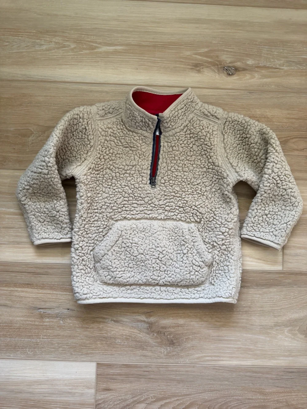 Carter's Cream Sherpa Pullover Hoodie with Red Lined